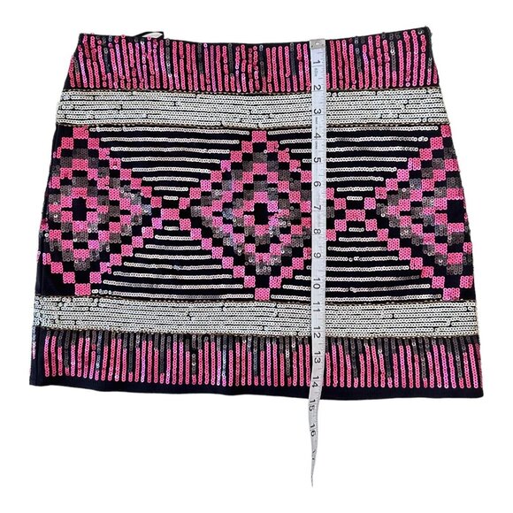 Forever 21 Women Mini Skirt SZ M Black-Pink Sequined-Side Zip Cocktail-Party Nig - Picture 6 of 9